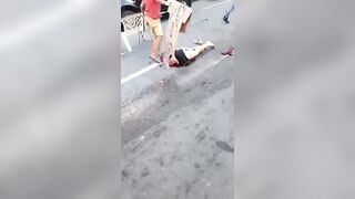 Cleaning up the woman's body cut in half