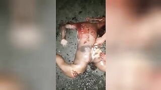 Gore video- Brazilian gang is cutting a man's ass after torturing and beheaded him