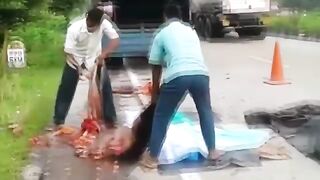 Accident video- They are collecting the body parts of an accident woman