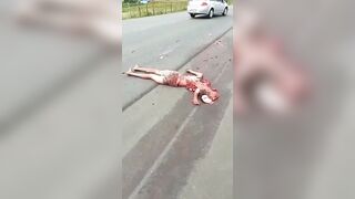 Gore video-  Brazil Man Dies After Being Hit By a Truck