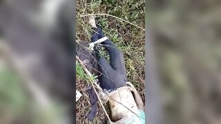 The decayed physical body of a guy lying in the forest uncensored video