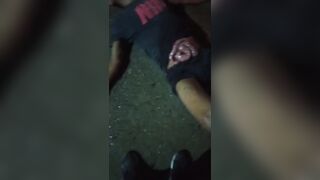 Robber is completely beaten up until his tummy burst