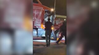 2 cops was actually possessing a bumpy ride with trucker who wasn't faze