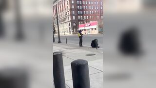Guy delicately fills his gun and puts to death destitute man on st l.