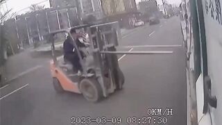 Blind bicycle rider versus the forklift