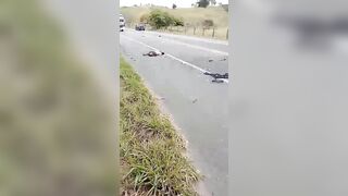 Lifeless motorcyclist while driving along with his legs cut off uncens