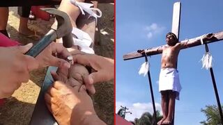 Man is nailed to a cross like Jesus in real life crucifixion - Philippines