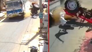 Man dies after getting hit off his tractor by speeding school bus - Kuchamancity, India