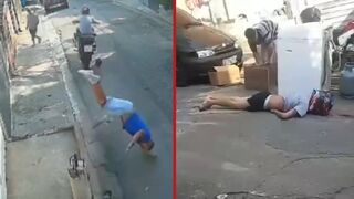 Thief hits a pedestrian then crashes while attempting to get away from police - Brazil