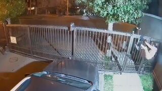 Female burglar ends up butt naked when climbing fence