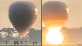 Large unmanned hot air balloon explodes and injures 4 people - Ponorogo, Indonesia