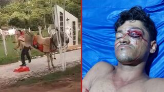 Man gets bucked in the eye while attempting to ride a donkey - Brazil