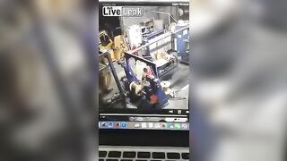 Industrial machine takes worker for a spin