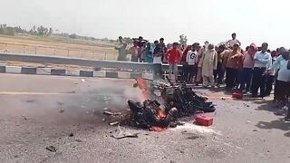 Biker Burnt To Ashes On Indian Road