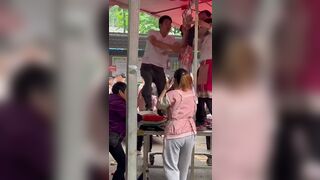 Brawl Of Chinese Butchers Over A Tent