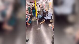 Woman in subway train won't shut up