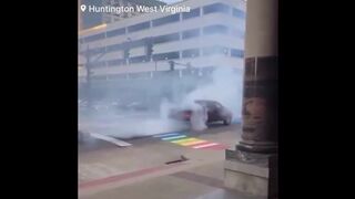 Burnouts a on a Pride mural in West Virginia