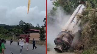 Rocket booster falls over a village after launch - China