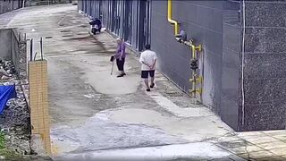 Pervert Grabs Old Woman By Tits