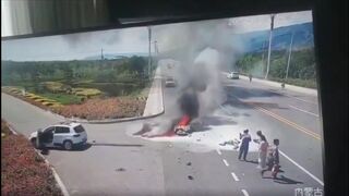 Biker Crashes, Goes Up In Flames