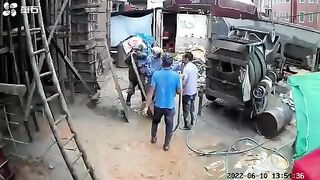 One worker fell into a concrete mixer. Video.