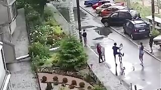 Man throws hand grenade at children. Video.