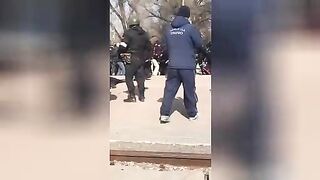 Russian SOBR beats a lying man. Video.