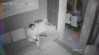 Woman hanging herself under CCTV camera. Video. India