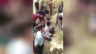 Mass execution with throat cutting. Video. Myanmar