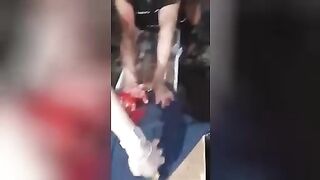 Cut off fingers with pliers and a machete. Video.