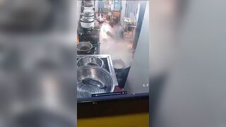 Restaurant Worker Slips And Pours Hot Soup Onto Herself