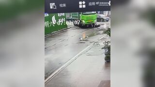 Moped Rider Crushed By Green Truck In China