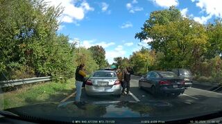 New York insurance scammers reversing into car