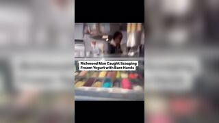 Druggie stealing frozen yogurt with barehands