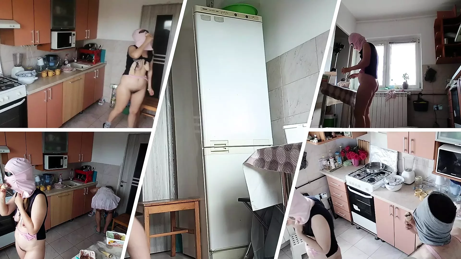Amateur couple having fun in the kitchen. Latina hairy pussy